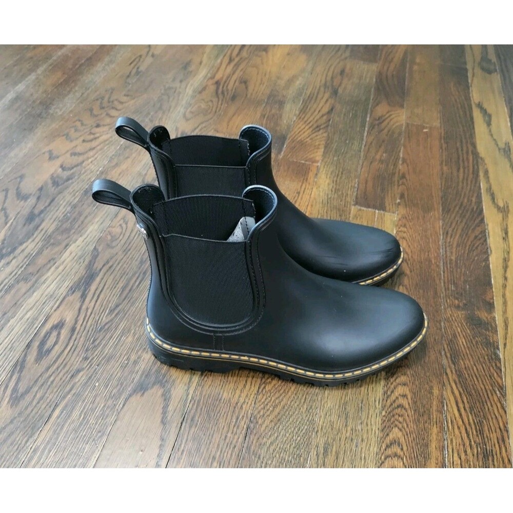 Igor Trak Mate Women's Chelsea Rain Boots Black Yellow Stitching Size 8.5 EU 40